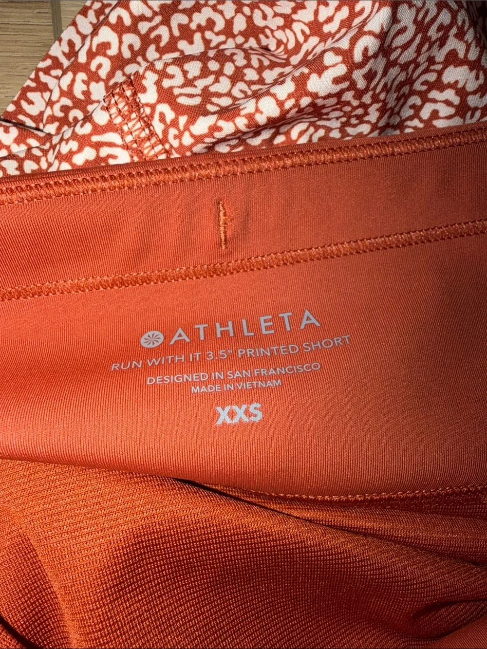 Athleta Run With It 3.5” Printed Shorts Burnt Rust Orange White Size xxs